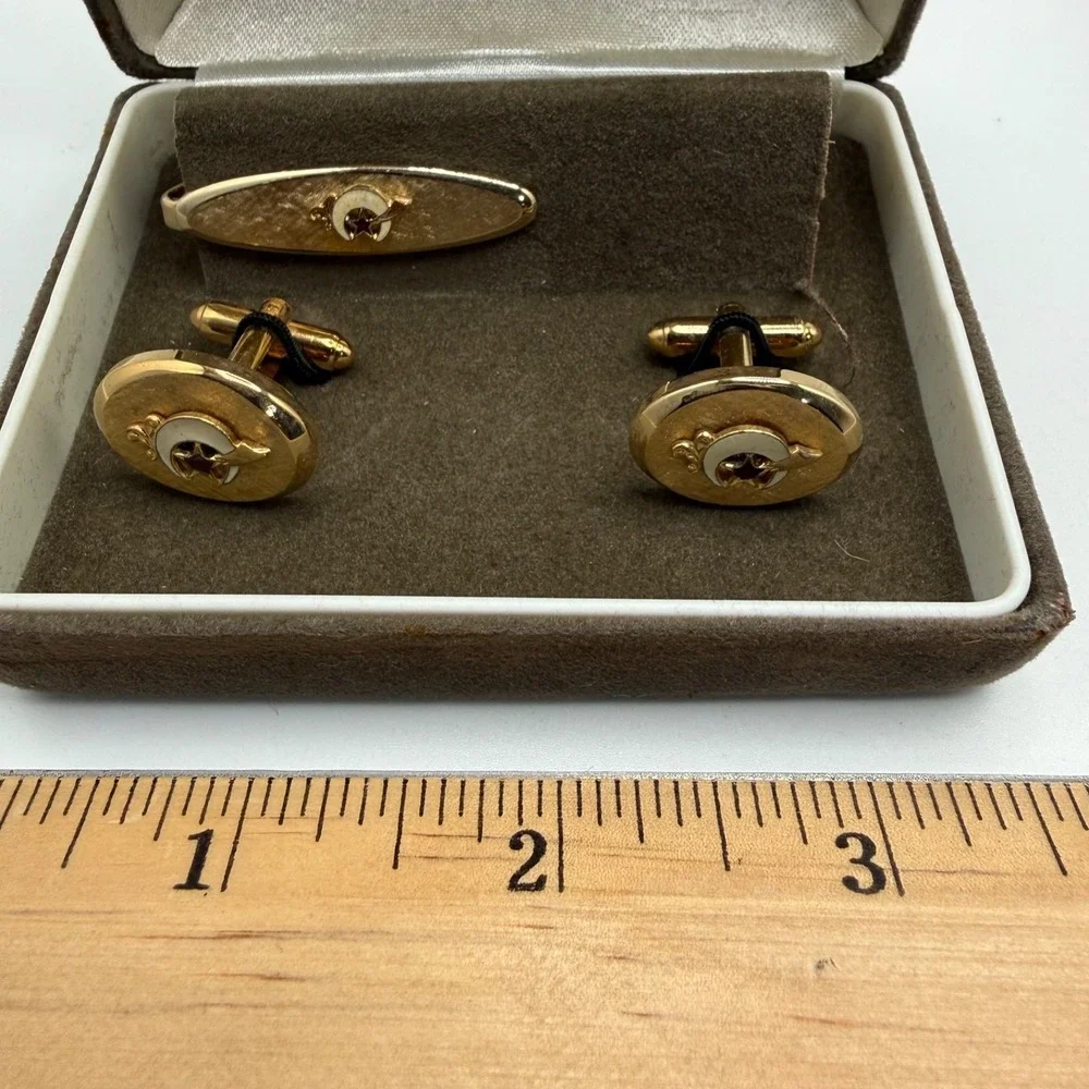 Vintage Royale Gold Tone Cufflinks‎ Tie Bar Set Vintage Men's Formal Jewelry